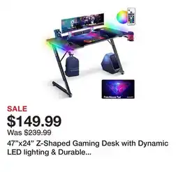 TSC Stores 47x24 Z-Shaped Gaming Desk with Dynamic LED lighting & Durable Mouse Pad offer