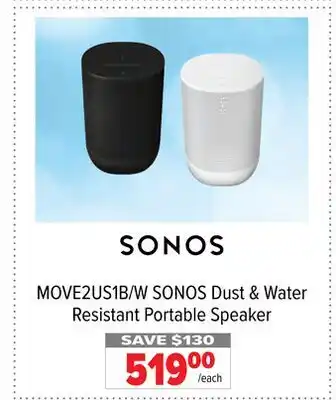 2001 Audio Video MOVE2US1B/W SONOS Dust & Water Resistant Portable Speaker offer