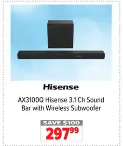 2001 Audio Video AX3100Q Hisense 3.1 Ch Sound Bar with Wireless Subwoofer offer
