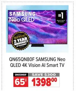 2001 Audio Video SAMSUNG QN65QN80F Neo QLED 4K Vision AI Smart TV 65 offer