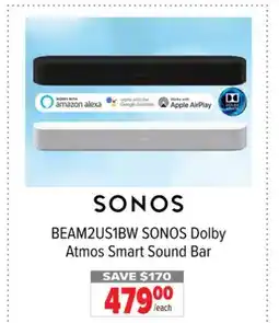 2001 Audio Video SONOS BEAM2US1BW Dolby Atmos Smart Sound Bar offer