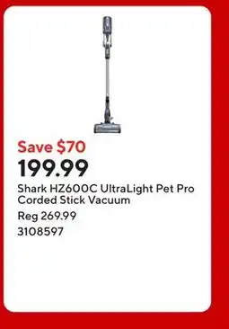 Staples Shark HZ600C UltraLight Pet Pro Corded Stick Vacuum offer