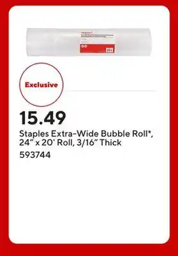 Staples Staples Extra-Wide Bubble Roll*, 24 x 20' Roll, 3/16 Thick offer