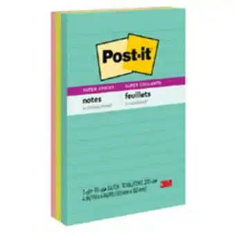 Staples Post-it Super Sticky Notes, Miami Collection, Lined, 4 x 6, 90 Sheets/Pad, 3 Pads/Pack offer