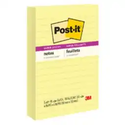 Staples Post-it Super Sticky Lined Notes - Canary Yellow, 4 x 6 offer
