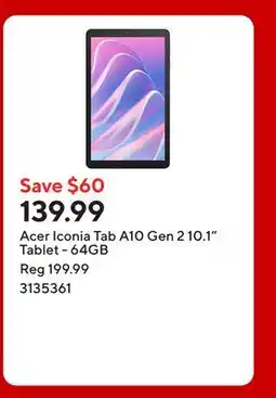 Staples Acer Iconia Tab A10 Gen 2 10.1 Tablet - 64GB offer