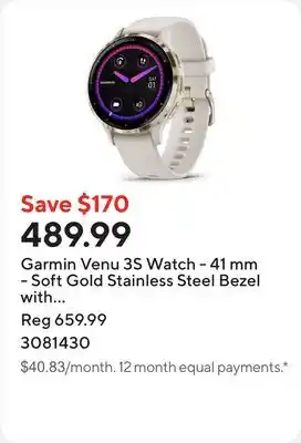 Staples Garmin Venu 3S Watch - 41 mm - Soft Gold Stainless Steel Bezel with Ivory Case and Silicone Band offer