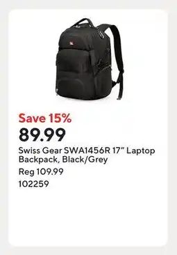 Staples Swiss Gear SWA1456R 17 Laptop Backpack, Black/Grey offer