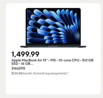 Staples Apple MacBook Air 13 - M5 - 10-core CPU - 512 GB SSD - 16 GB Unified Memory - Midnight offer