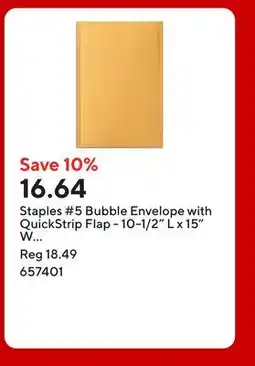 Staples Staples #5 Bubble Envelope with QuickStrip Flap - 10-1/2 L x 15 W - Kraft Brown offer