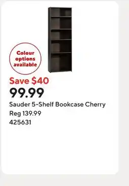 Staples Sauder 5-Shelf Bookcase Cherry offer