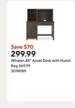 Staples Whalen 48 Ansel Desk with Hutch offer