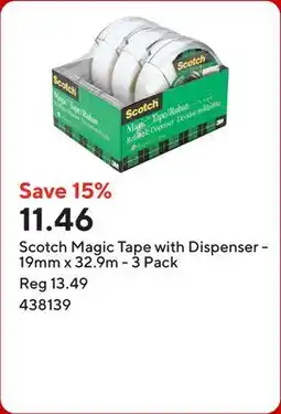 Staples Scotch Magic Tape with Dispenser - 19mm x 32.9m offer
