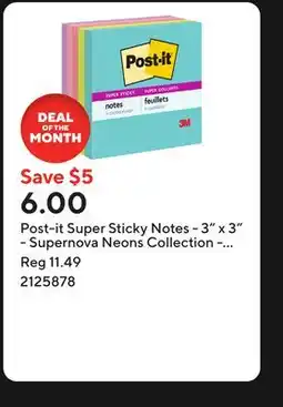 Staples Post-it Super Sticky Notes - 3 x 3 - Supernova Neons Collection - 450 sheets offer