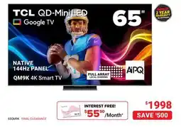 Visions Electronics TCL 65 NATIVE 144Hz PANEL QM9K 4K Smart TV offer