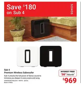 Visions Electronics Sonos Sub 4 Premium Wireless Subwoofer offer