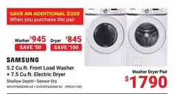 Visions Electronics SAMSUNG 5.2 Cu.ft. Front Load Washer + 7.5 Cu.ft. Electric Dryer offer
