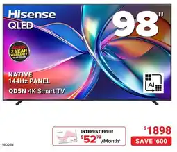 Visions Electronics Hisense NATIVE 144Hz PANEL QD5N 4K Smart TV, 98 offer