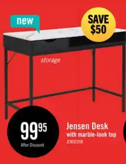 The Brick Jensen 40 Desk with Marble-Look Top and Storage – Black offer