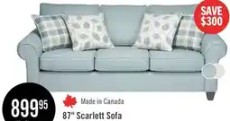 The Brick Made in Canada Scarlett 87 Chenille Fabric Sofa with Rolled Arms and Accent Pillows - Marine Blue offer