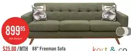 The Brick Kort & Co. Freeman 88 Linen-Look Fabric Sofa with Wood Base and Tufted Back Cushions - Avocado Green offer