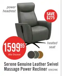 The Brick Serene 31 Genuine Leather Power Reclining Massage Chair with Power Headrest and Heated Seat - Grey offer