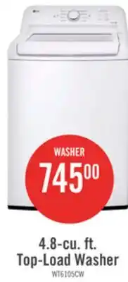The Brick LG 4.8 Cu. Ft. Top-Load High-Efficiency Washer - White - WT6105CW offer