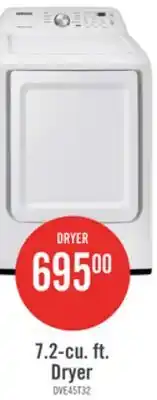 The Brick Samsung 7.2 Cu. Ft. Electric Dryer - White - DVE45T3200W/AC offer