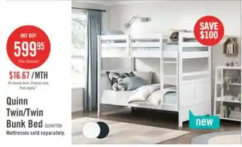The Brick Quinn Bunk Bed with Ladder & Guard Rail for Kids, White - Twin/Twin offer