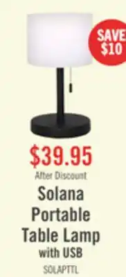 The Brick Solana 11 Modern Metal Acrylic Portable Indoor/Outdoor Table Lamp with USB Port - Black offer