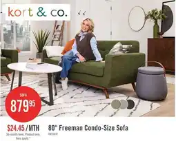 The Brick Kort & Co. Freeman 80 Linen-Look Fabric Condo Size Sofa with Wood Legs - Avocado Green offer