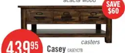 The Brick Casey 48 Rustic Coffee Table with Storage, Shelf and Casters - Brown Wood offer