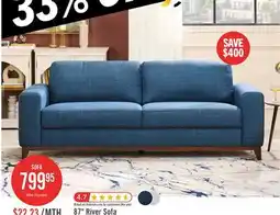 The Brick River 87 Linen-Look Fabric Sofa with Wood Base and Legs - Blue offer