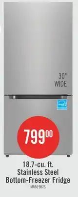 The Brick 18.7-cu. ft. Stainless Steel Bottom-Freezer Fridge offer
