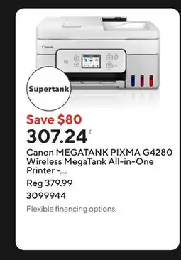 Staples Canon MEGATANK PIXMA G4280 Wireless MegaTank All-in-One Printer - White offer