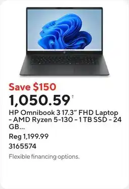 Staples HP Omnibook 3 17.3 FHD Laptop - AMD Ryzen 5-130 - 1 TB SSD - 24 GB RAM - Windows 11 Home offer