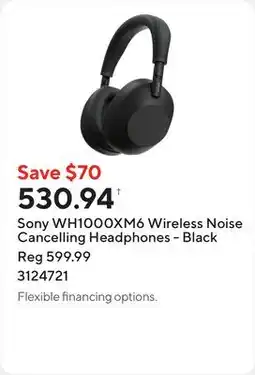 Staples Sony WH1000XM6 Wireless Noise Cancelling Headphones - Black offer