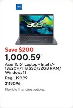 Staples Acer 15.6 Laptop - Intel i7-13620H/1TB SSD/32GB RAM/Windows 11 offer