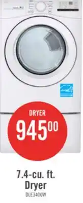 The Brick LG 7.4 Cu. Ft. Electric Dryer - White - Stackable - DLE3400W offer