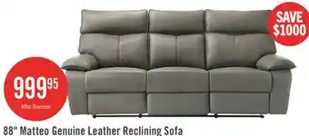 The Brick Matteo 88 Genuine Leather Reclining Sofa - Aviarah Grey offer