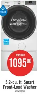 The Brick Whirlpool 5.2 Cu. Ft. Smart Front-Load Washer with FreshFlow Vent System - White - WFW5720RW offer