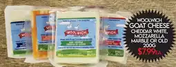Fiesta Farms WOOLWICH GOAT CHEESE CHEDDAR WHITE, MOZZARELLA MARBLE OR OLD offer