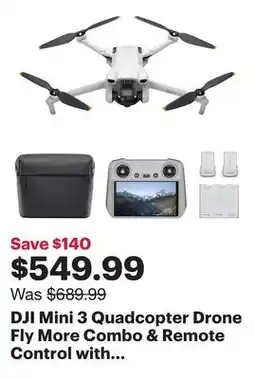 Best Buy DJI Mini 3 Quadcopter Drone Fly More Combo & Remote Control with Built-in Screen (DJI RC) - Grey offer