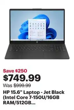 Best Buy HP 15.6 Laptop - Jet Black (Intel Core 7-150U/16GB RAM/512GB SSD/Windows 11) offer