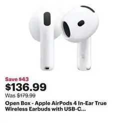 Best Buy Open Box - Apple AirPods 4 In-Ear True Wireless Earbuds with USB-C Charging Case offer