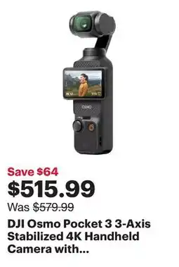 Best Buy DJI Osmo Pocket 3 3-Axis Stabilized 4K Handheld Camera with Rotatable touchscreen - Black offer