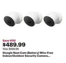 Best Buy Google Nest Cam (Battery) Wire-Free Indoor/Outdoor Security Camera - 3 Pack - White offer