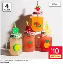 Kitchen Stuff Plus 4 Pc. Berry Sweet Glass Mason Jar Set offer