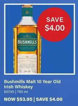 LCBO Bushmills Malt 10 Year Old Irish Whiskey offer