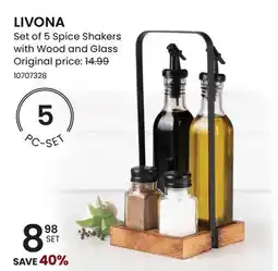 Stokes LIVONA Set of 5 Spice Shakers with Wood and Glass offer
